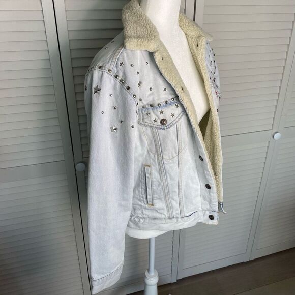 Levis Strauss White Star Studded Cotton Faux Fur Lined Denim Jacket Wome… - Picture 8 of 15